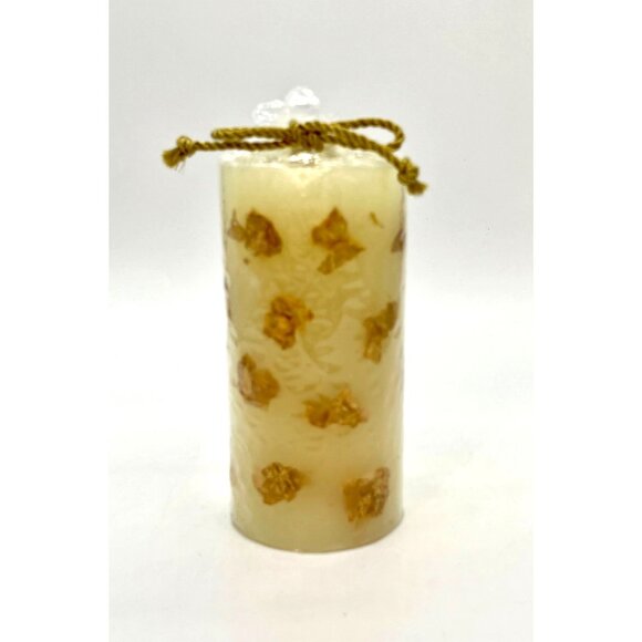 Large Gold-Flecked Light Yellow Holiday Candle 6" tall - Picture 2 of 2